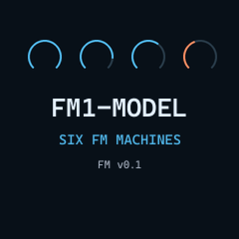 Splash screen: four rings, FM1-MODEL, SIX FM MACHINES, FM v0.1