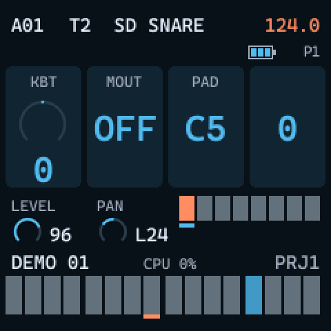 TRACK SETUP cards: KBT 0, MOUT OFF, PAD C5
